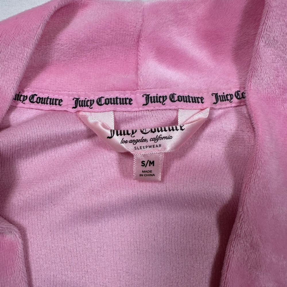 Juicy Couture Pink Velour Rhinestone Logo Robe Y2K Sleepwear S/M - Picture 4 of 9